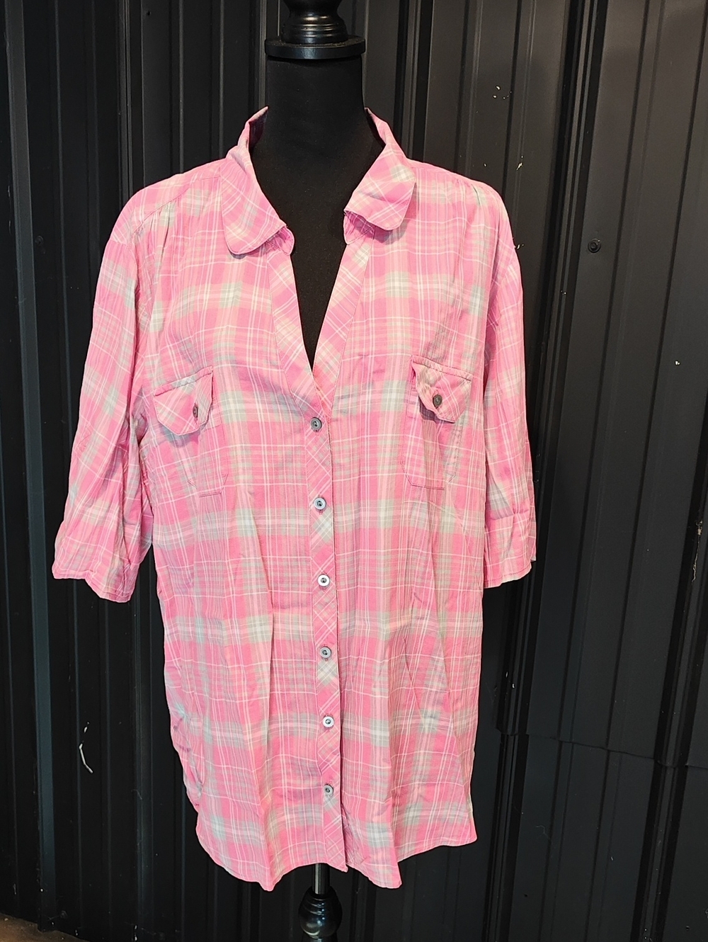 Cato Pink Plaid Button-Down Top 100% Cotton